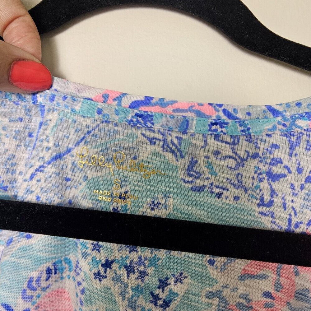 NWT Lilly Pulitzer S Etta V-Neck Top Blue Ibiza Now you Sea Me Preppy T-shirt - Picture 3 of 6